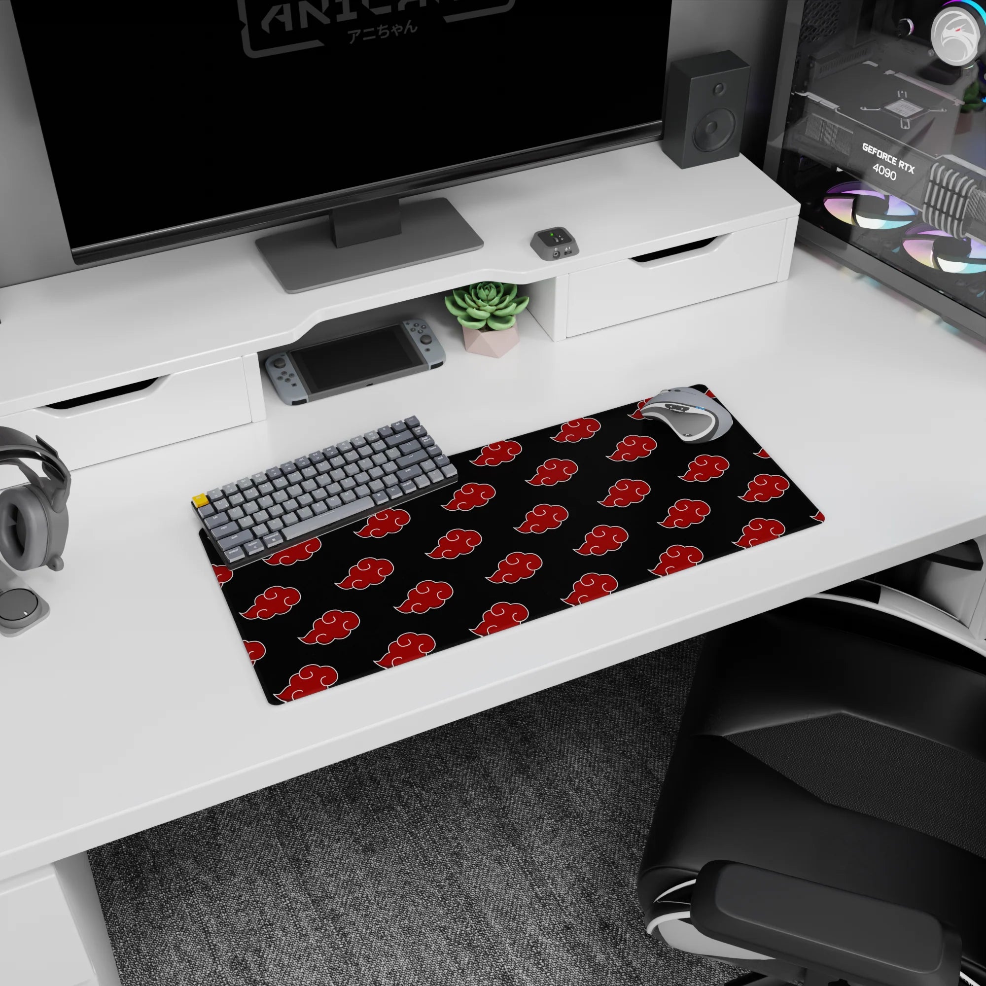 28x12 inches Naruto Shippuden Akatsuki mouse pad featuring the iconic red cloud symbol pattern.