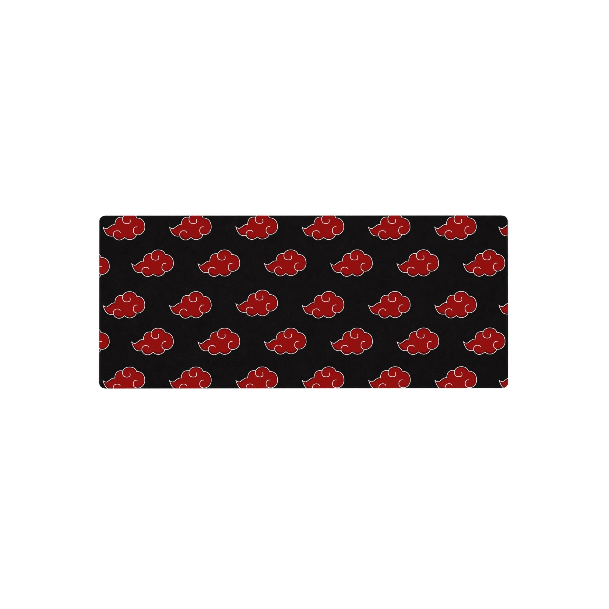 28x12 inches anime mouse pad with repeating Akatsuki red cloud emblems on deep charcoal black.