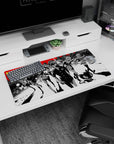 Anime mouse pad 32x16 inches featuring Persona 5 characters Joker and Mona in a bold, monochrome cityscape with red accents.