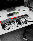 Persona 5 anime mouse pad 36x16 inches featuring Joker and Mona in a bold monochrome cityscape with red accents.