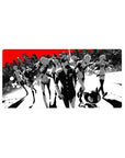 Anime mouse pad 32x16 inches featuring Persona 5's Joker and Mona in a monochrome city with bold red accents.