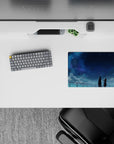 Dreamy 14x10 inches anime mouse pad in cool blues and misty clouds, calm night-sky vibe.