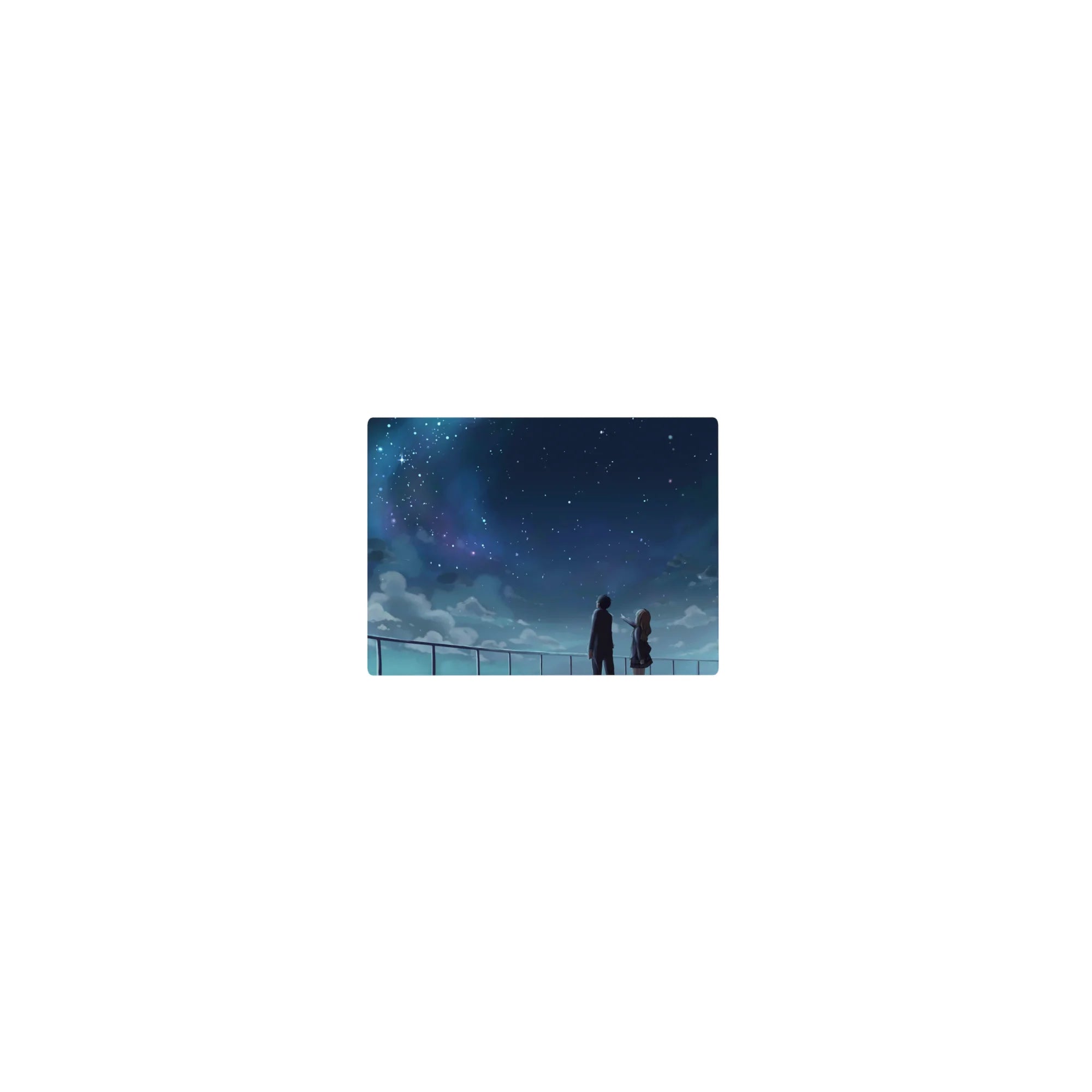 Classic anime mouse pad 14x10 inches, rooftop students under a starry indigo galaxy sky.