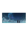 28x12 inches anime mouse pad with students on a rooftop under an indigo starry galaxy sky.