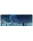 32x12 inches anime mouse pad with rooftop students under a starry indigo sky and galaxy glow.