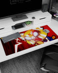 36x16 inches anime desk pad showing a feral-cute red panda snapping into rage mode, teeth bared, face streaked.