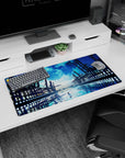 32x16 inches anime mouse pad showing a girl in a pale dress on reflective water beneath a huge moon.