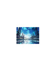 Classic anime mouse pad 14x10 inches with lone girl, steel docks, mirrored water, and giant moon.