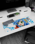 32x12 inches Konata Izumi Lucky Star mouse pad, green-eyed grin and cheeky victory pose desk mat.