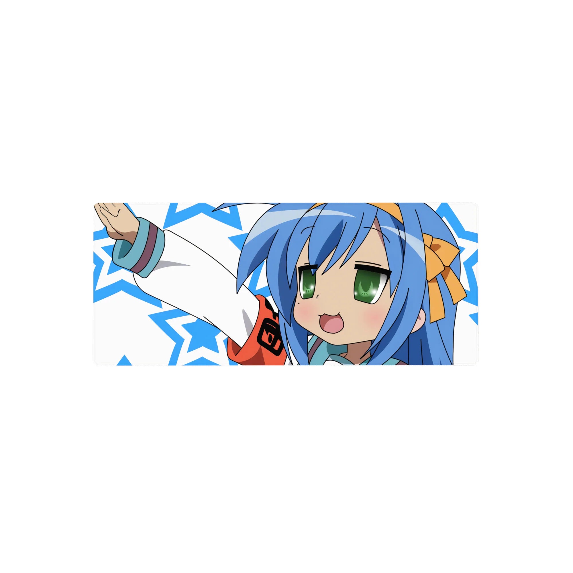 28x12 inches anime girl mouse pad with victory pose, star pattern background, smooth glide desk mat.
