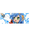 32x12 inches anime girl mouse pad with victory pose, sky blue hair, star pattern, smooth desk mat.