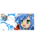 32x16 inches anime girl mouse pad with victory pose, star pattern background, smooth gaming desk mat.
