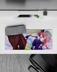 Cozy late-night vibe anime mouse pad 28x12 inches in pink hair, navy jacket, lavender sheets.