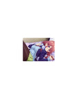 Classic anime girl mouse pad 14x10 inches with red-haired girl, violet eyes, headphones, on lavender bed.