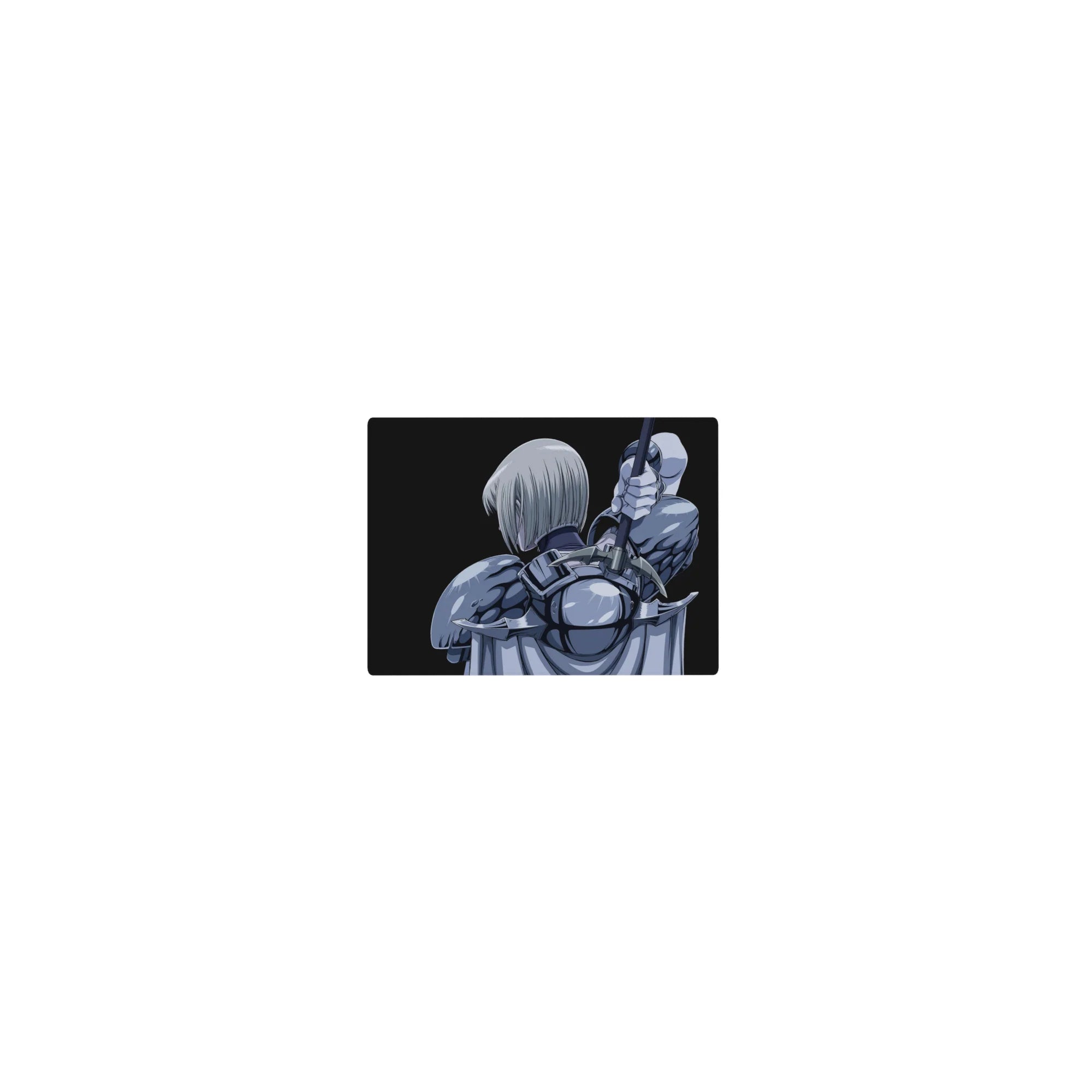 Classic anime girl mouse pad 14x10 inches with silver-haired warrior in armor and cape, sword raised.