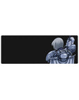 32x12 inches anime girl mouse pad with silver-haired warrior in armor, cape flowing, sword raised.
