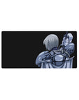 32x16 inches anime girl mouse pad with silver-haired warrior in armor, sleek sword-and-cape design.