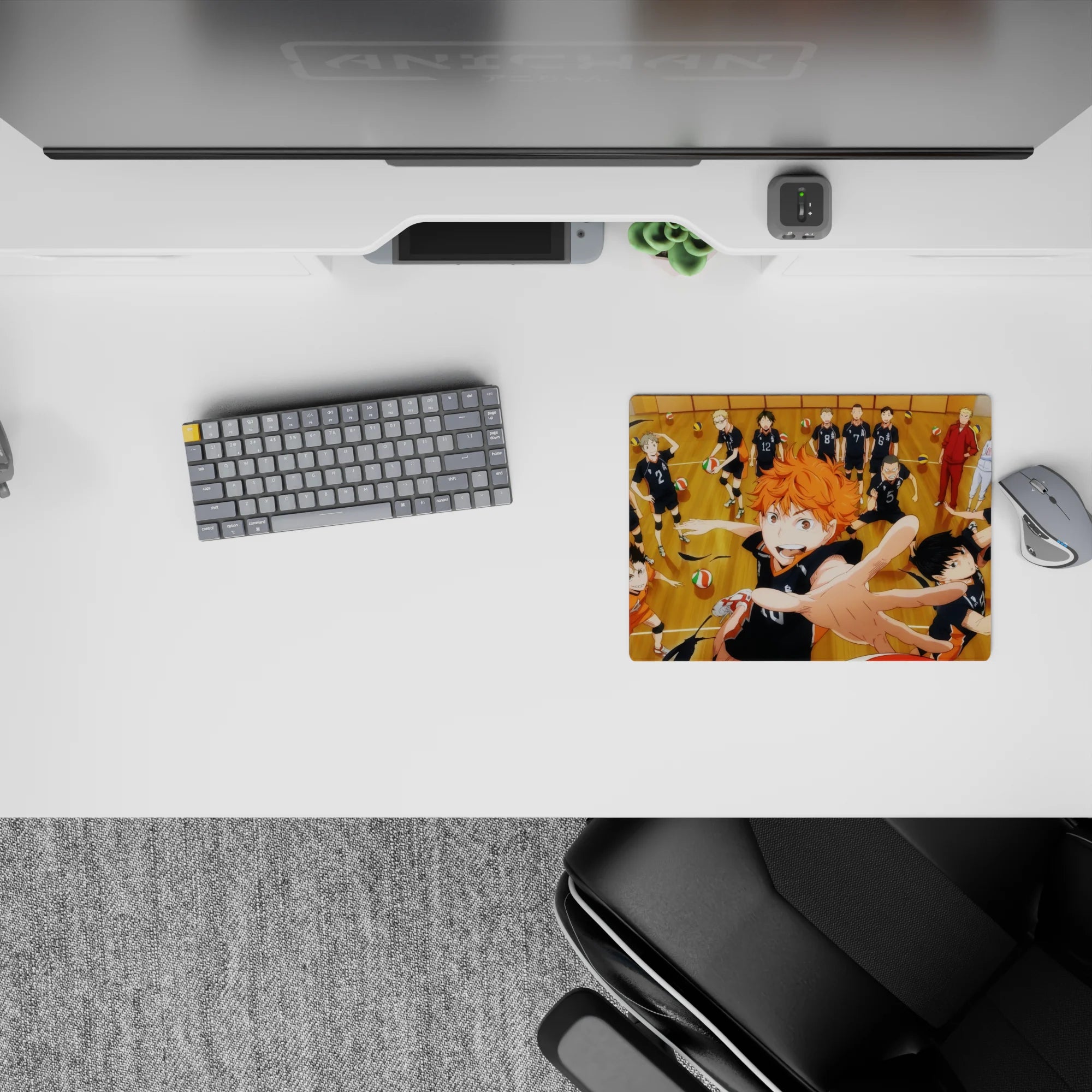 Classic anime mouse pad 14x10 inches with bold black uniforms, warm wood court, high-energy vibe.