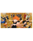 Haikyuu!! anime mouse pad 32x16 inches featuring Karasuno team on a wooden court with volleyballs.