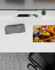 Fiery orange and neon yellow anime mouse pad 14x10 inches with sparks, molten swirls, and bold warm glow.