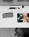 Kirito and Asuna anime mouse pad, 14x10 inches, shows them back to back with blue and gold auras, perfect for desks.