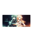 Anime mouse pad 28x12 inches featuring Kirito and Asuna from Sword Art Online, electric blue and warm gold auras.