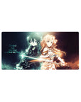 Anime mouse pad 32x16 inches featuring Kirito and Asuna from Sword Art Online, electric blue and warm gold auras.