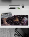 Dreamy purple-and-ink black anime mouse pad 32x12 inches with snowy specks and night-sky mood.