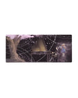28x12 inches anime mouse pad with grand piano, tux pianist, blonde girl, petals, and galaxy light trails.