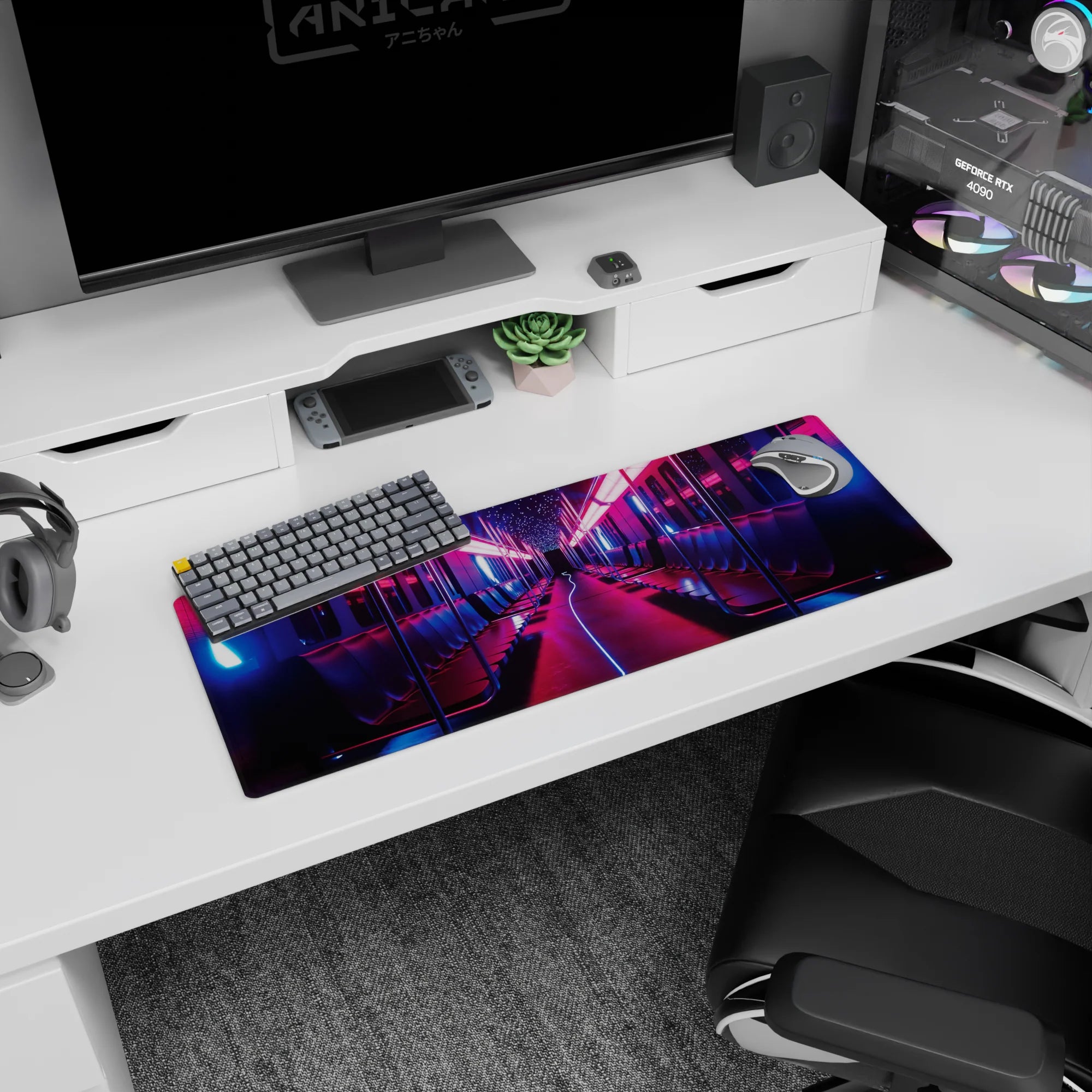 Fantasy Landscapes Deskmat | Mousepad | Deskpad - Neon Transit