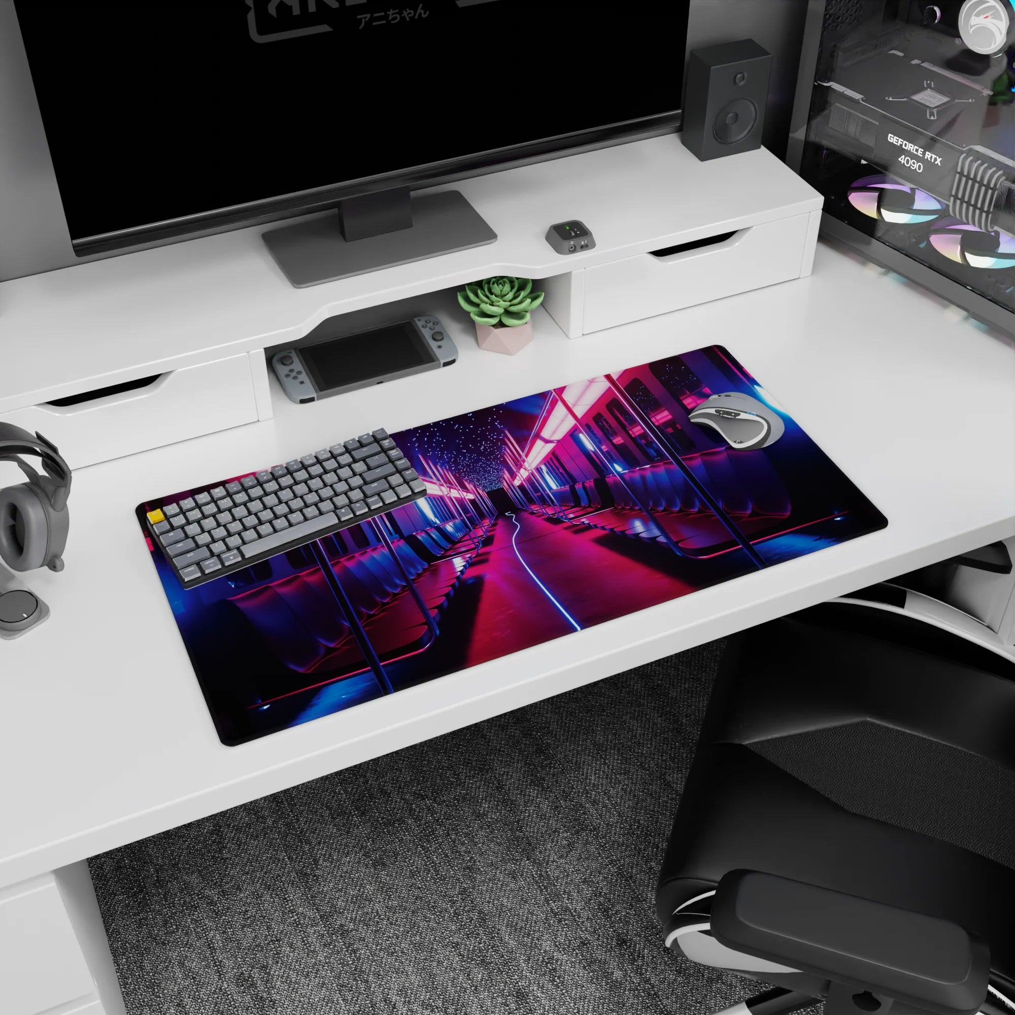 Fantasy Landscapes Deskmat | Mousepad | Deskpad - Neon Transit