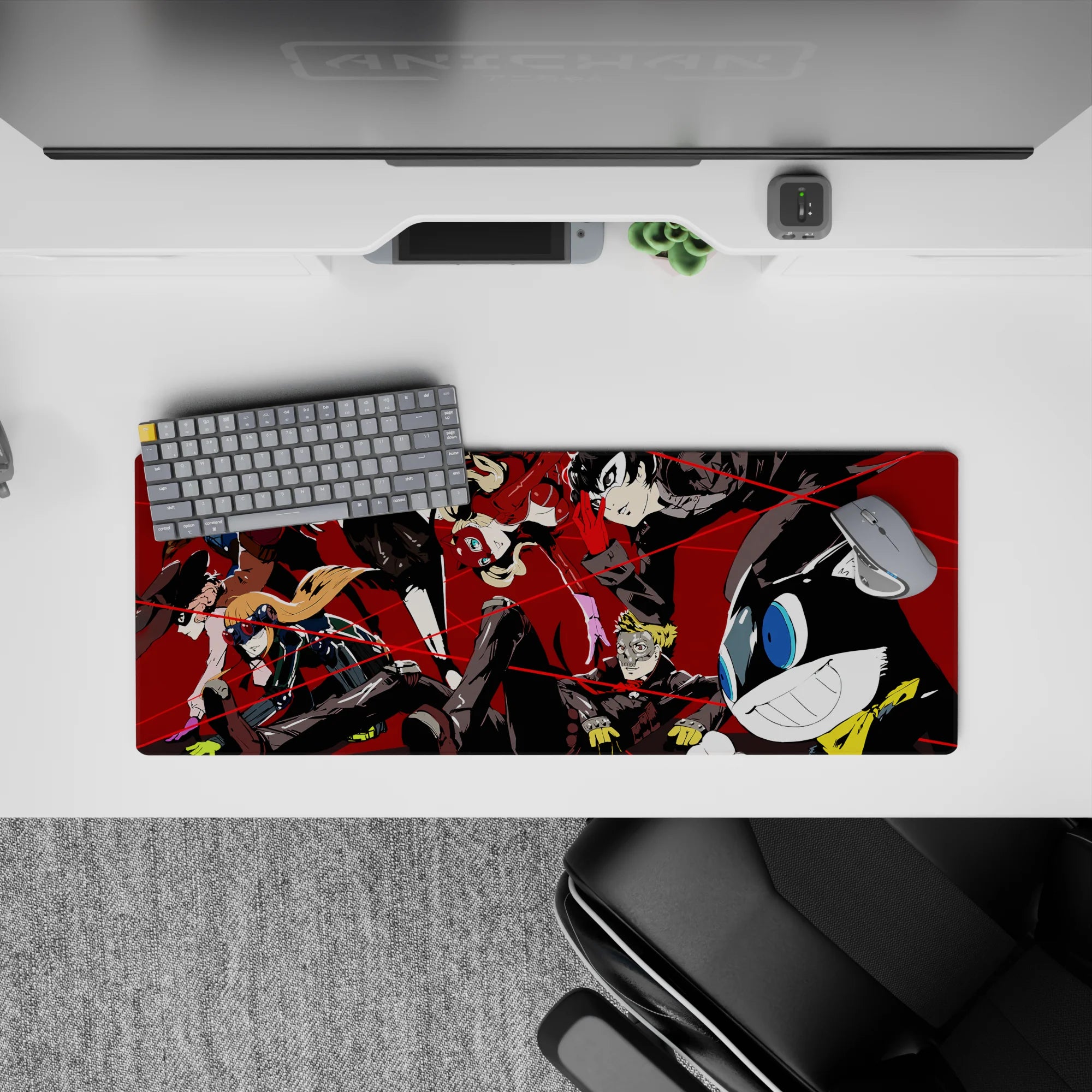 Persona 5 anime mouse pad, 32x12 inches, featuring Joker, Panther, and Mona mid-heist with bold colors and dynamic motion.