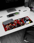 Persona 5 anime mouse pad 32x12 inches featuring Joker, Panther, and Mona mid-heist with bold reds and blacks.