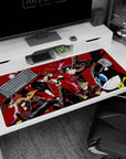 Persona 5 anime desk pad 40x20 inches, featuring Joker, Panther, and Mona mid-heist with vibrant reds and blacks.