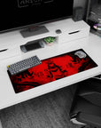 Masked samurai in layered armor stands centered, hand near sword, anime mouse pad 32x12 inches.