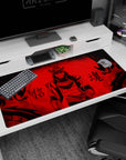 40x20 inches anime desk pad showing armored masked samurai centered, hand near sword amid red storm.