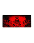 28x12 inches anime mouse pad with masked samurai in layered armor, red storm and bold kanji design.